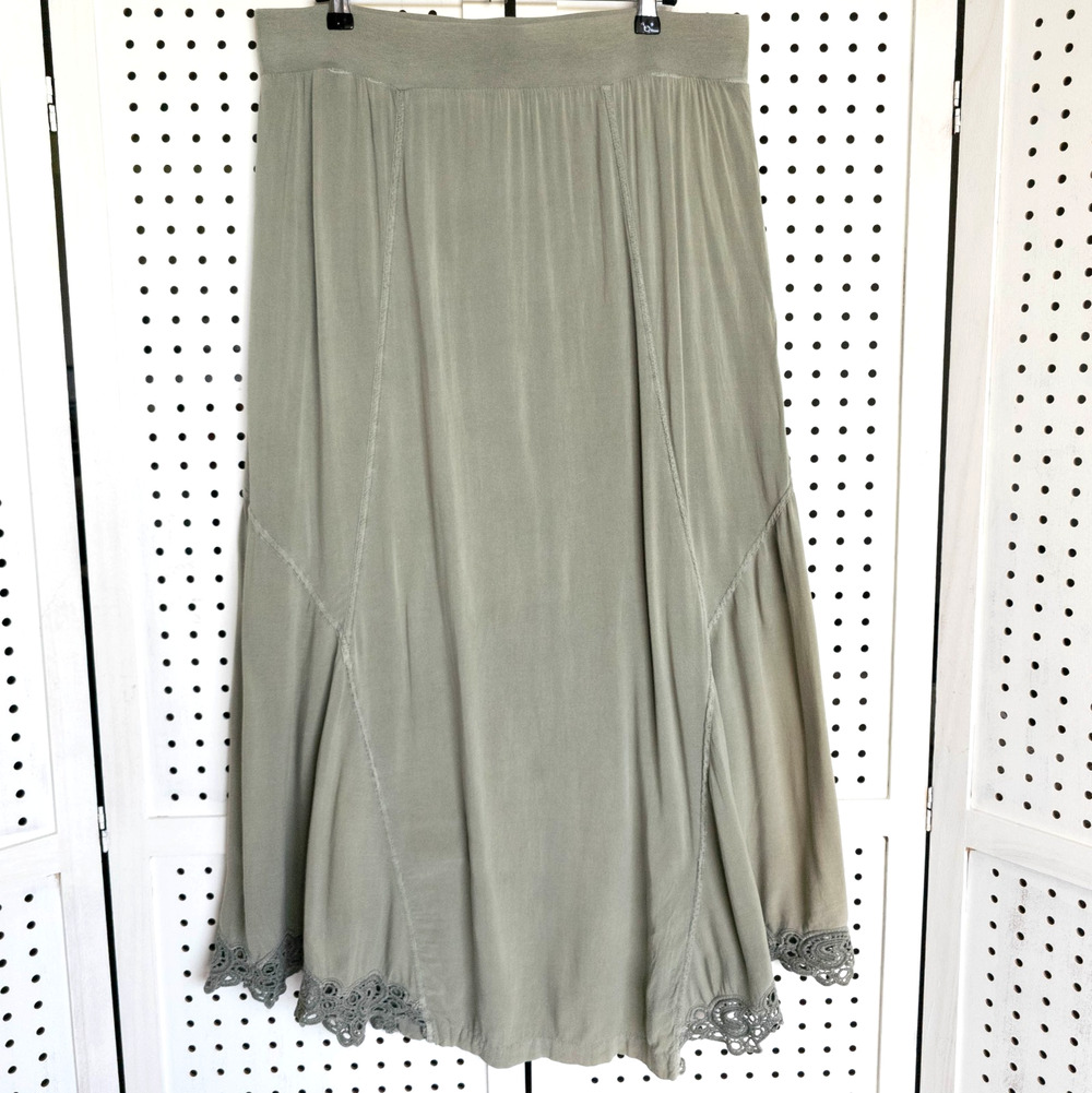 XCVI Olive Green Crochet Hem Maxi Skirt Womens SIZE XL